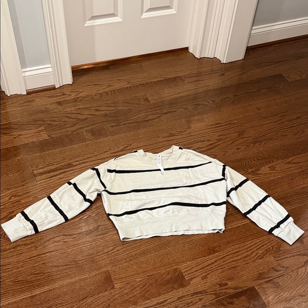 Lululemon Women’s Cropped Stripe Sweater - Cream with Black Stripes